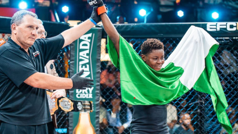 Chukwu being declared the winner after defeating her opponent