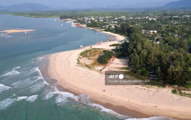 This photo shows an aerial view of the beach near the Ban Nam Khem Tsunami Memorial Park in southern Thai province of Phang Nga on December 26, 2024