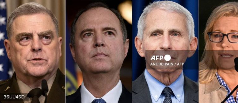 This combination of file pictures created on December 5, 2024 shows (L-R) US Chairman of the Joint Chiefs of Staff Mark Milley on April 21, 2023; US Representative Adam Schiff on January 15, 2020; Dr. Anthony Fauci on December 9, 2022 and US Representative Liz Cheney (R) on August 16, 2022