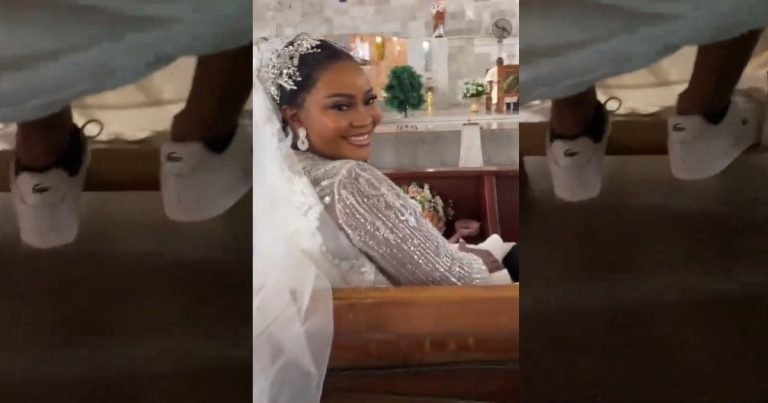 "Bride way no want anything to strɘss her" – Moment bride wore sneakers for her church wedding (WATCH)