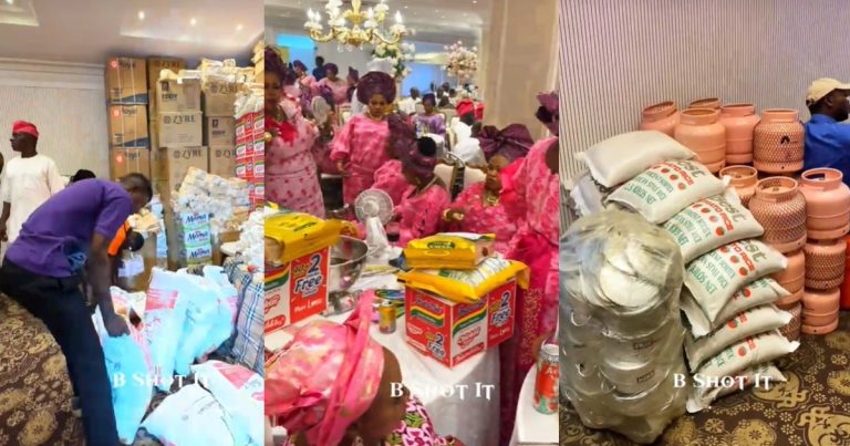 Bride's mom gives wedding guests bags of rice, gas cylinders, and cartons of noodles as souvenirs (WATCH)