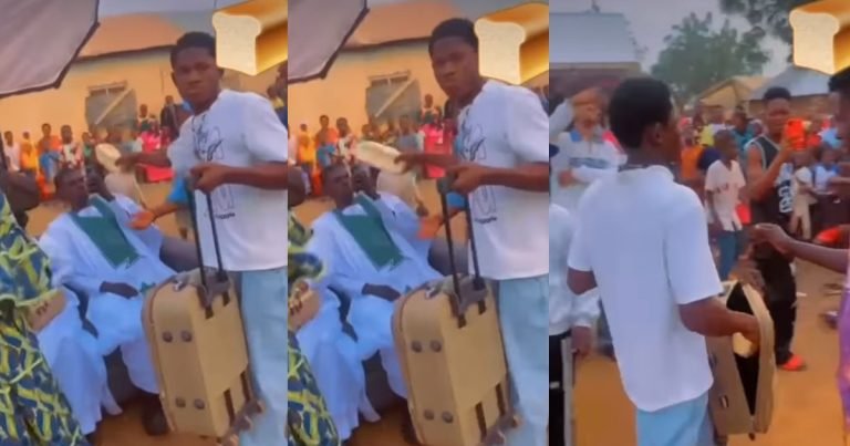 Man showers newlywed couple with 'loaves of bread' on their wedding day (VIDEO)
