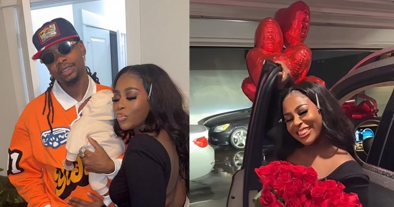 Media personality Yhemolee gifts his wife, Tayo, a Mercedes-Benz weeks after they welcomed their first child. (IMAGES)