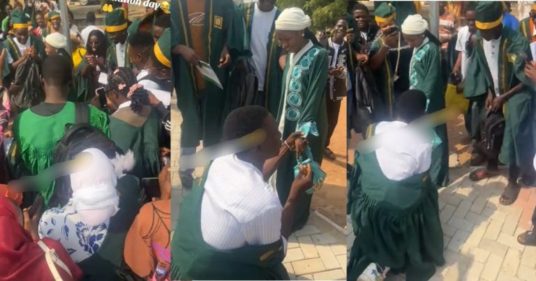 Nigerian student proposes to his love on their matriculation day (VIDEO)