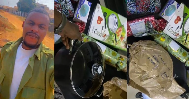 "Send-forth gifts seems like wedding gifts"- NYSC member shows off impressive send-forth gifts from PPA, implies marriage (WATCH)