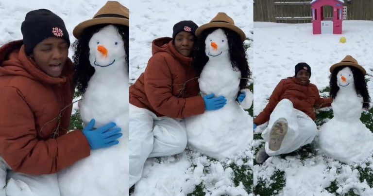 "The sister I never had" – Hilarious moment singer Simi builds snowman, introduces it as the sister she never had (WATCH)