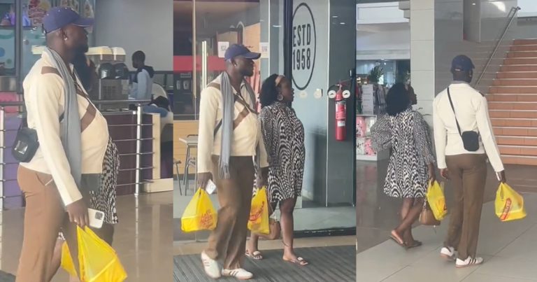 "This is what 'WE ARE PREGNANT' means" – Man imitates pregnant wife, publicly wears a 'f@ke pregnancy belly' for empathy (VIDEO)