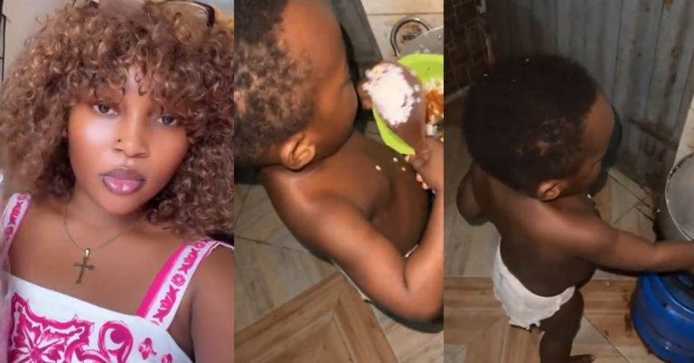 "This one na old man" – Moment Mother Catches Her Two-Year-Old Son Dishing Up Dinner By Himself (VIDEO)