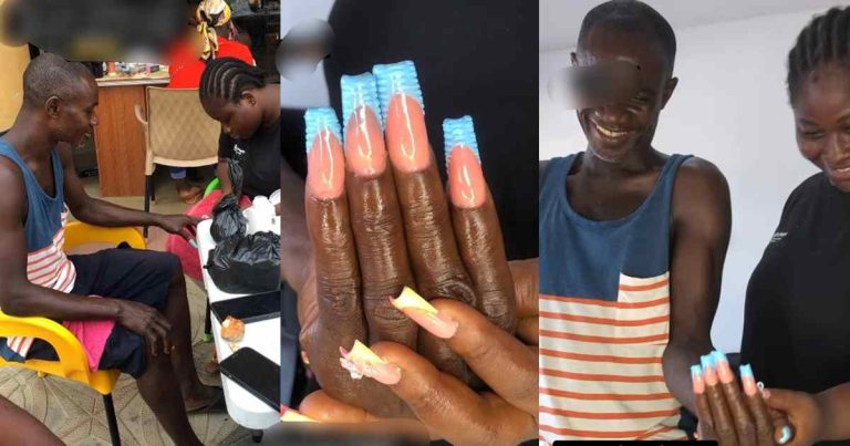 "This uncle must be from the mother side" – Nail Tech apprentice gets creative with her uncle as a model to demonstrate skills (WATCH)