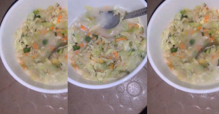 "put am inside fridge e go mould" – Lady receives watery salad from neighbour on New Year's day (WATCH)