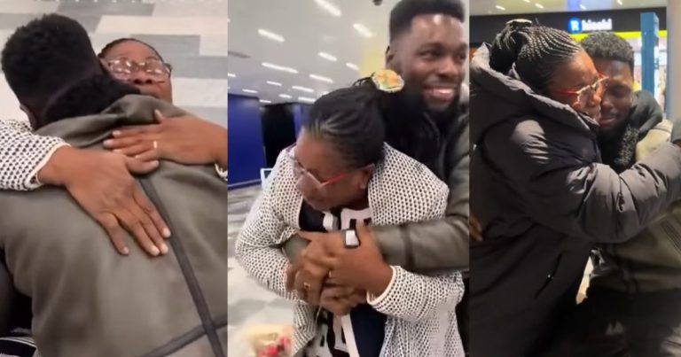 Heartwarming moment abroad-based Nigerian man reunites with his mum after 10 years of separation (WATCH)