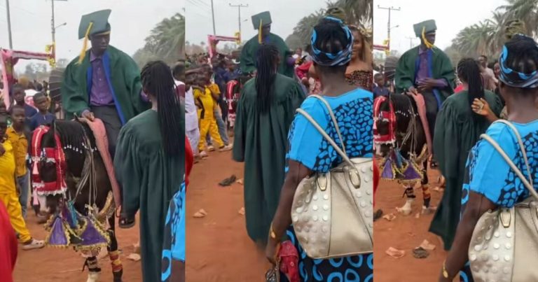 Netizens Stunned As Fresher Arrives At His Matriculation Ceremony On A Horse (VIDEO)