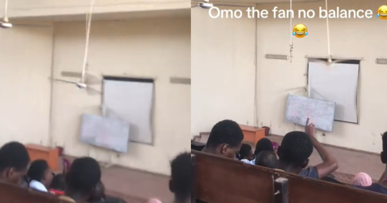 "The fan dey choose where e wan land" – Student Fɘars for Safety as Ceiling Fan Swings Sideways (WATCH)