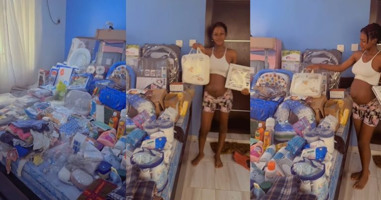 Expectant mom shows off massive collection of baby essentials as she prepares to welcome her son (VIDEO)