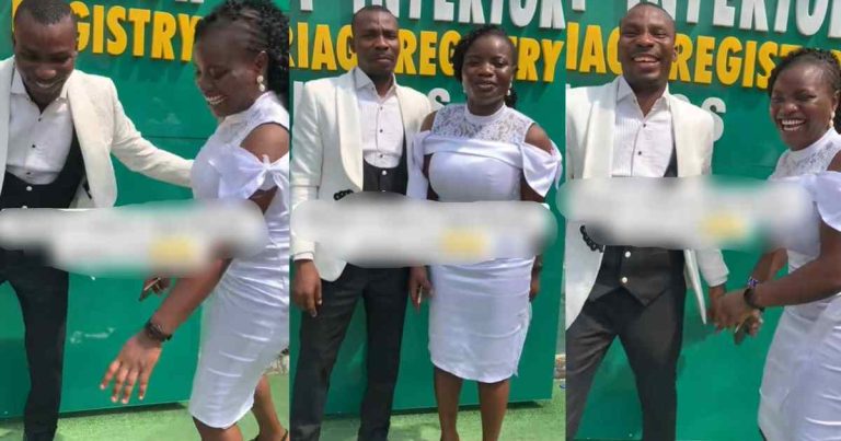 Hilarious moment a 'Spiritkoko bride' refused to be carried by her husband at their court wedding (WATCH)