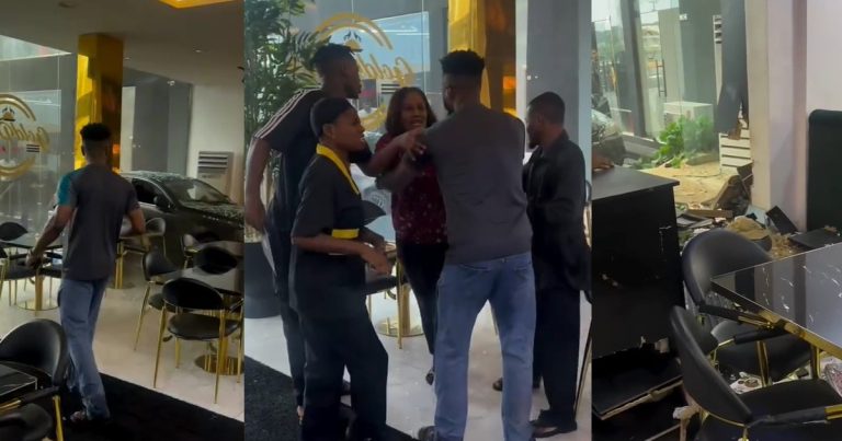 Moment Security Guard Crashes Car into Restaurant on Chevron Drive, Lekki (VIDEO)