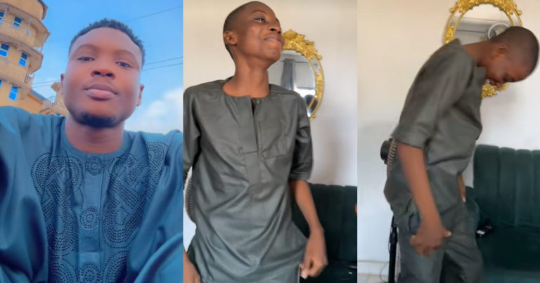 "Na new apprentice sew am" – Man shares his younger brother's Eid outfit after giving a female tailor (WATCH)