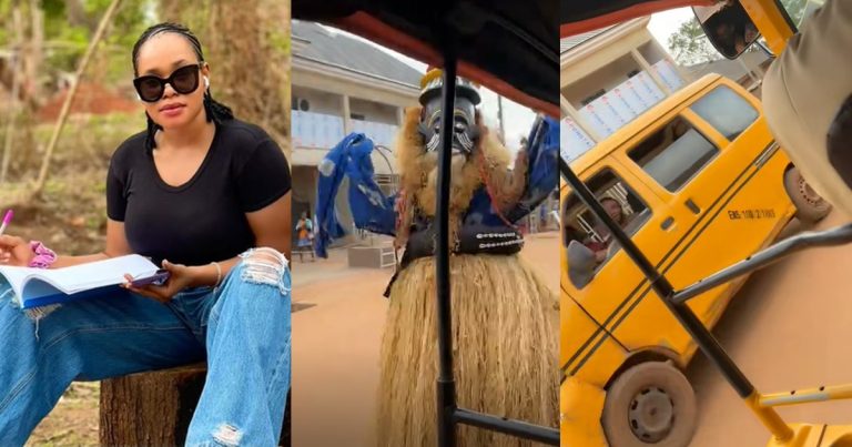 "Why you sef dey video masquǝrade" – Lady shares her encounter with a masquǝrade on her way to a movie set (WATCH)