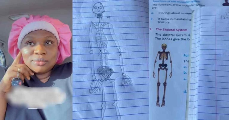 “Didn’t I try?” – Woman asks as she showcases the human skǝleton drawing she helped her daughter draw for school (WATCH) "Didn’t I try?" – Woman asks as she showcases the human skǝleton drawing she helped her daughter draw for school (WATCH)