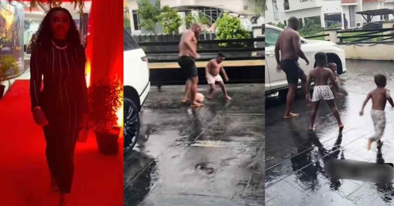 "Even my 1-year-old was excited to play" – Woman returns home to meet her husband and three kids playing football in the rain (WATCH)