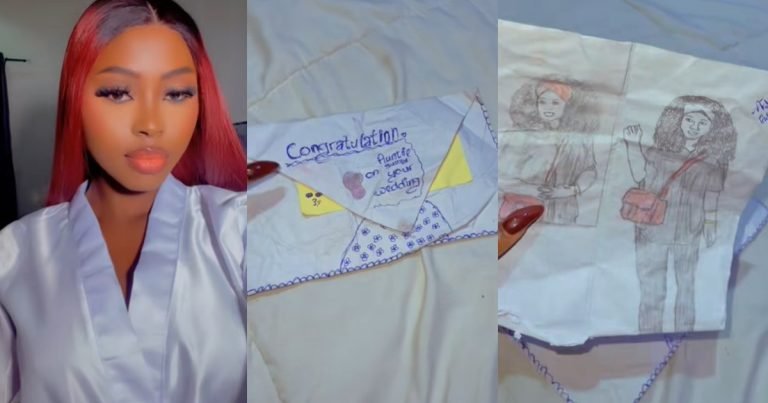 "Frame the artwork" – Newlywed woman shows off the pencil drawing her little cousin gave her as a wedding gift (VIDEO)