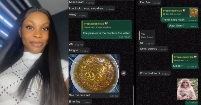 Funny conversation between two sisters after one of them cooked okro soup that "refused to draw" for her boyfriend (WATCH)