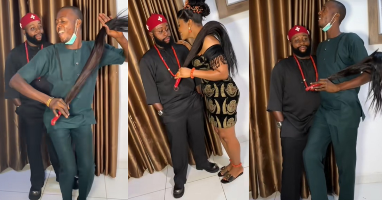 Hilarious moment a photographer teaches a bride how to pose for traditional pictures with her husband on their wedding day (WATCH)