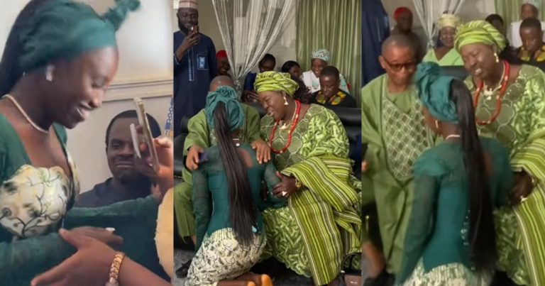 "I came out, saw a lot of people and was suddenly overwhelmed" – Lady runs to greet her in-laws during her introduction as she was unable to stand the attention (WATCH)