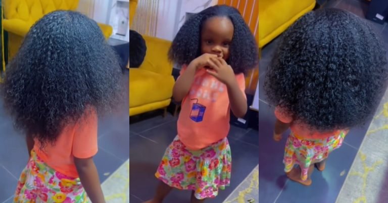 "I'm Nigerian, your dad is Nigerian" – Mum stúnned as her 2-year-old daughter's hair remains natural with curls after relaxing for the first time (VIDEO)