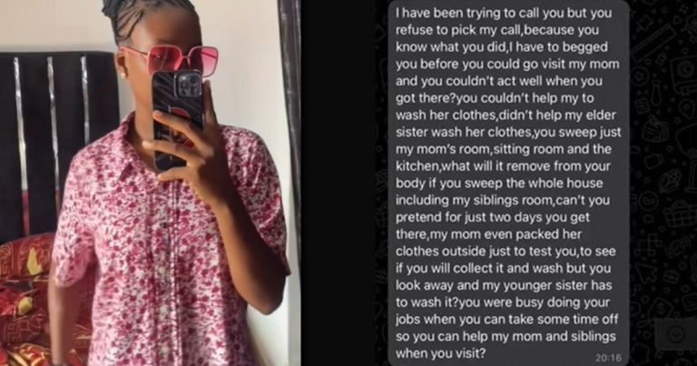 "Ladies, don’t settle for less" – Lady advises her gender after boyfriend's sh0cking response to her refusal to perform housemaid duties for his mum (VIDEO)