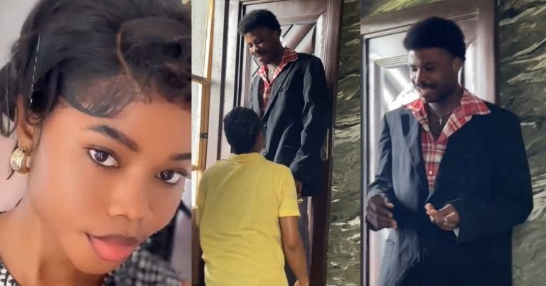 Lady knelt to beg her brother not to wear his alte outfit out to avoid being rid!culed (WATCH) Lady knelt to beg her brother not to wear his alte outfit out to avoid being rid!culed (WATCH)