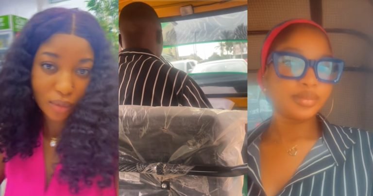 "See how person jam is future husband unexpectedly" – Lady coincidentally wore a matching outfit with a Keke Napep rider (VIDEO)