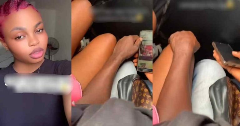 "See wetin you wear" – Lady receives backl@sh after a man tried inappropriately touching her thigh on a public bus (WATCH)