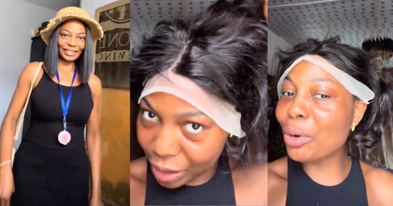"This isn't presentable" – Lady r@ges after wearing the Tiwa's wig her friend bought from Lagos Island (WATCH)