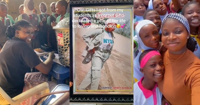 "An evidence of my one year well spent" – Lady shows off the gifts she received from her students as a loving and caring corps member at her PPA (WATCH)