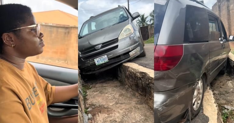 “I drove well before this one” – Lady shows off the aftermath of her driving skills after bragging to her mum (WATCH) "I drove well before this one" – Lady shows off the aftermath of her driving skills after bragging to her mum (WATCH)