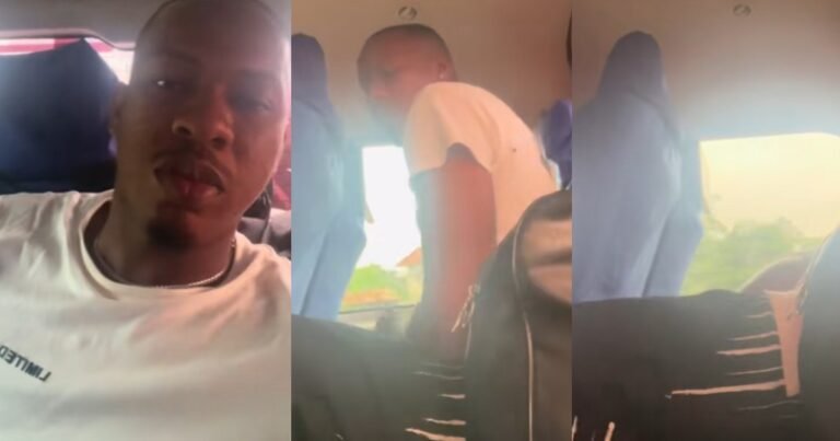 "My comfort is all that matters" – Man says as he pays for an entire back seat to sleep comfortably on his road trip from Enugu to Lagos (WATCH)