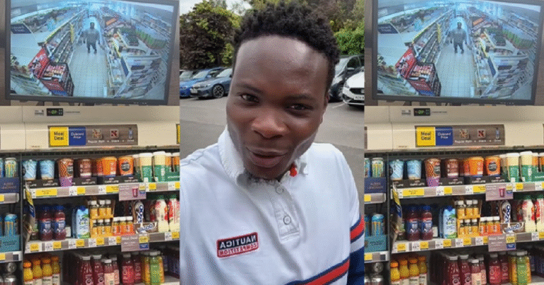 Nigerian man starts dancing after seeing himself on a supermarket’s security cameras (WATCH) Nigerian man starts dancing after seeing himself on a supermarket's security cameras (WATCH)