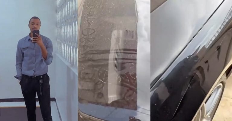 "The apology worsɘ pass wetin he do am" – Man stúnned as an unknown individual writes 'I am sorry' on his car as an apology after scratching it (VIDEO)