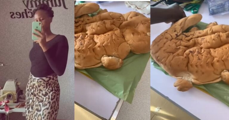 "The bread was sweet tho" – Lady shows off the reptile-shaped bread her uncle baked for her birthday (WATCH)