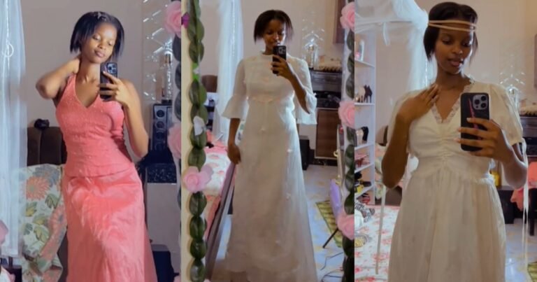 "They are pretty dresses just that what occasion can l put them on" – Lady says as she shows off outfits gifted by her mum's friend (WATCH)