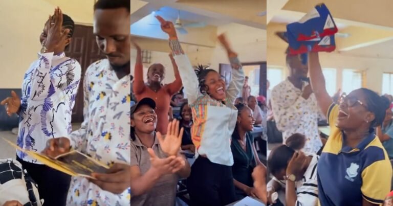 "We have a wedding to plan" – Final year university students celebrate as one of them announces her wedding ceremony in class (WATCH)