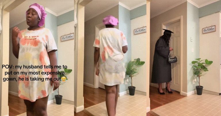 Lady shows up in her graduation gown after her husband asked her to wear the most expensive gown she owned (WATCH)