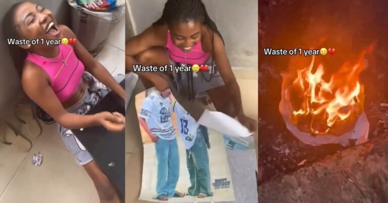 “Waste of one year” – Lady destr0ys a framed photo of her and her boyfriend after their one-year relationship ended (VIDEO) "Waste of one year" – Lady destr0ys a framed photo of her and her boyfriend after their one-year relationship ended (VIDEO)