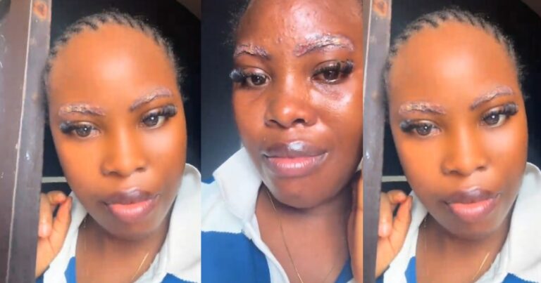 Lady left injurǝd after volunteering as a model for her boss's first microblading practical session (Watch)