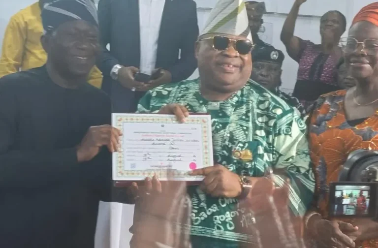 Adeleke receives INEC certificate of return, sings and dance