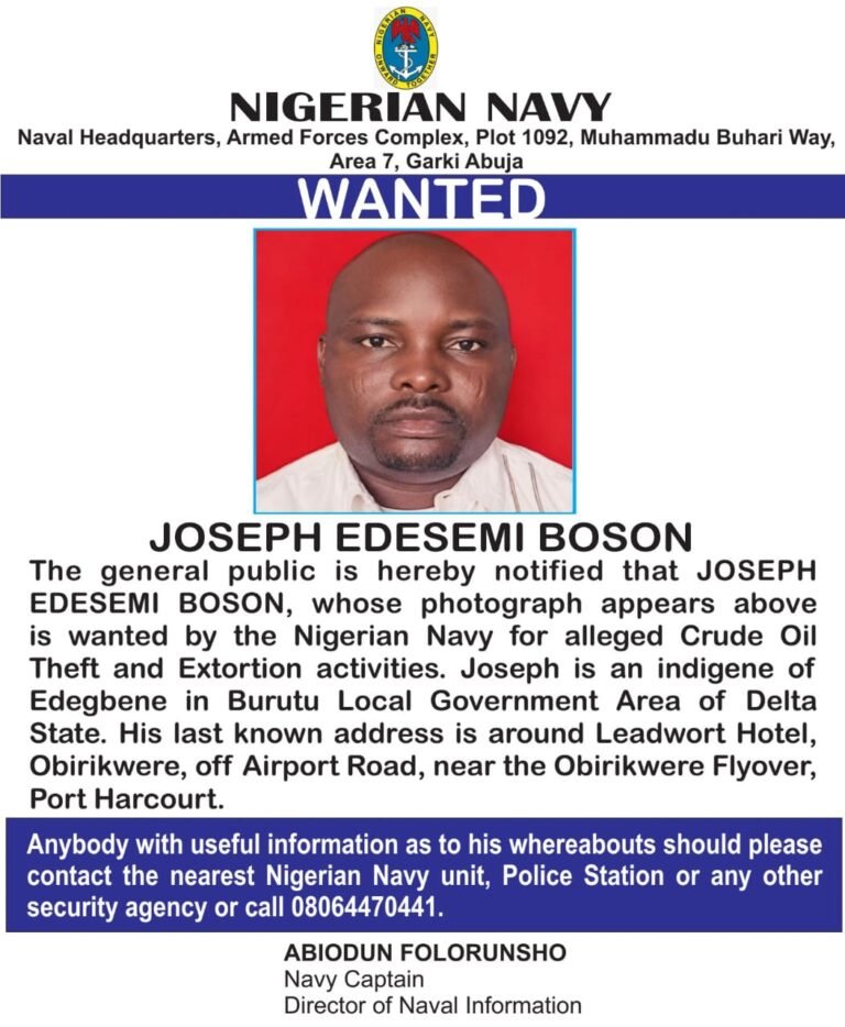 Navy declares Delta man wanted over alleged crude oil theft, extortion